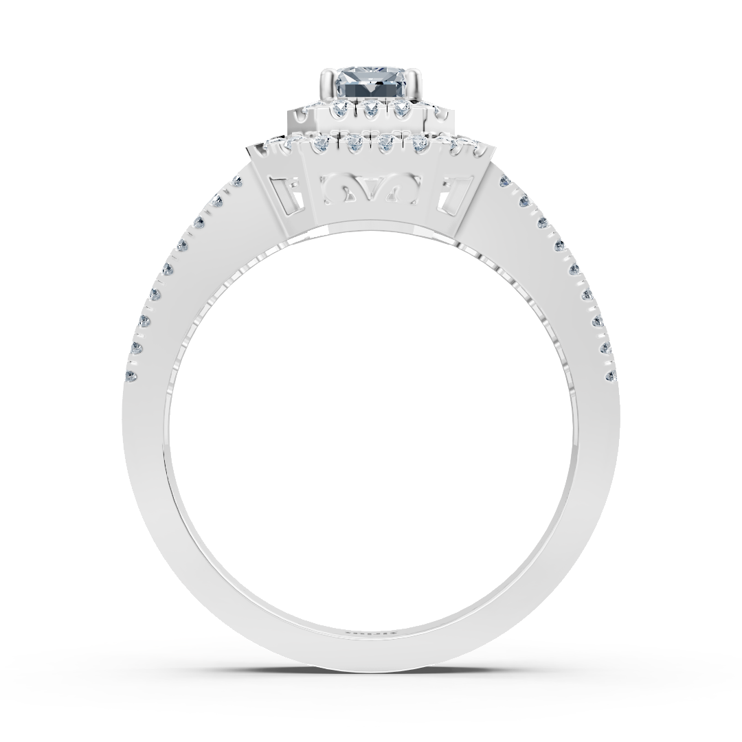Bague de fiançailles halo diamant et saphir en or blanc