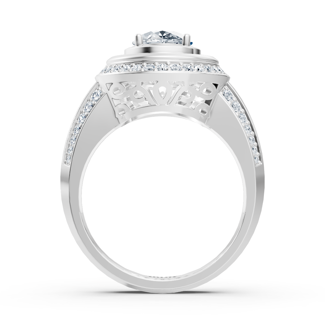 Bague de fiançailles halo en or blanc avec diamants et tourmaline