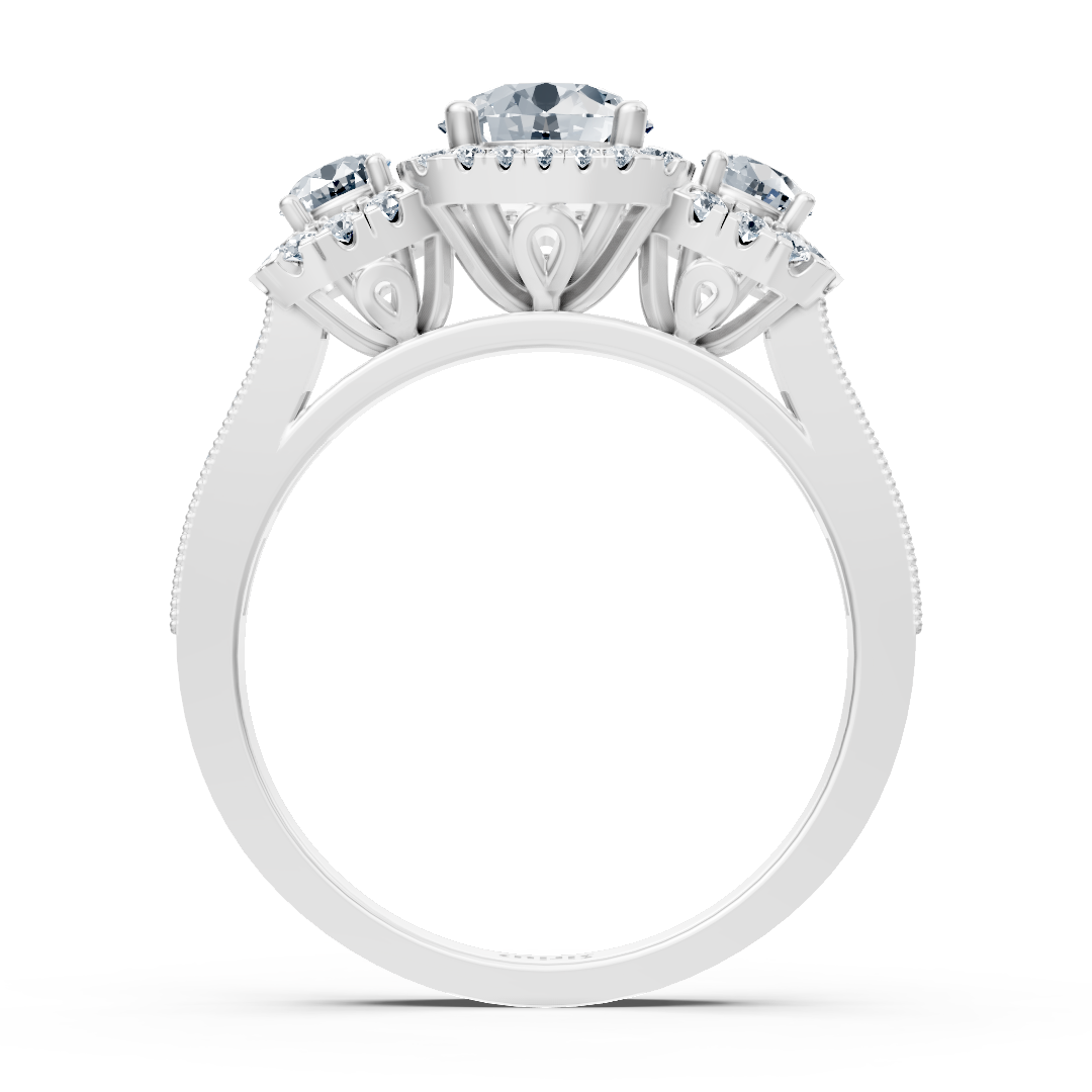 Bague halo trois diamants en or blanc