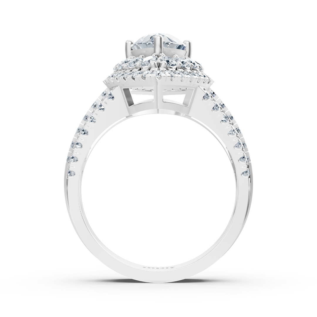 Weißgoldener Halo-Ring mit Marquise-Diamant & Weisstopas