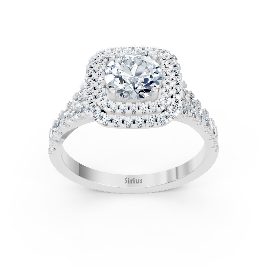 Bague double halo de diamants en or blanc