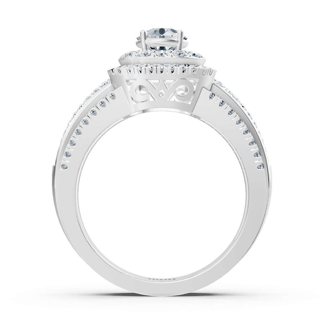 Bague double halo de diamants en or blanc