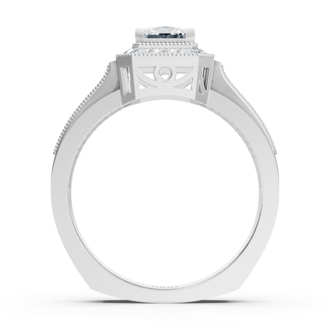 Birgie Sirius white gold diamond & sapphire halo ring with princess & round cut