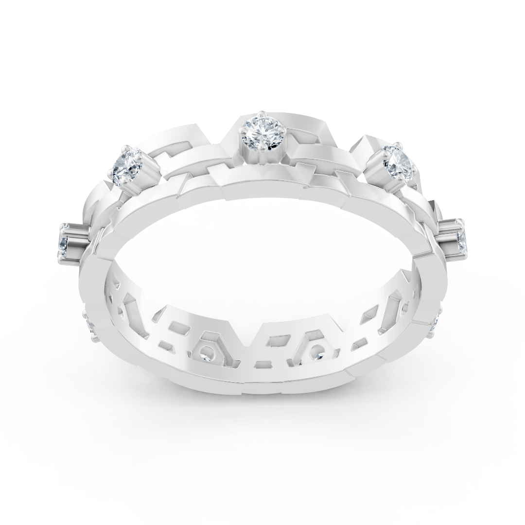 Bague géométrique en or blanc avec diamants