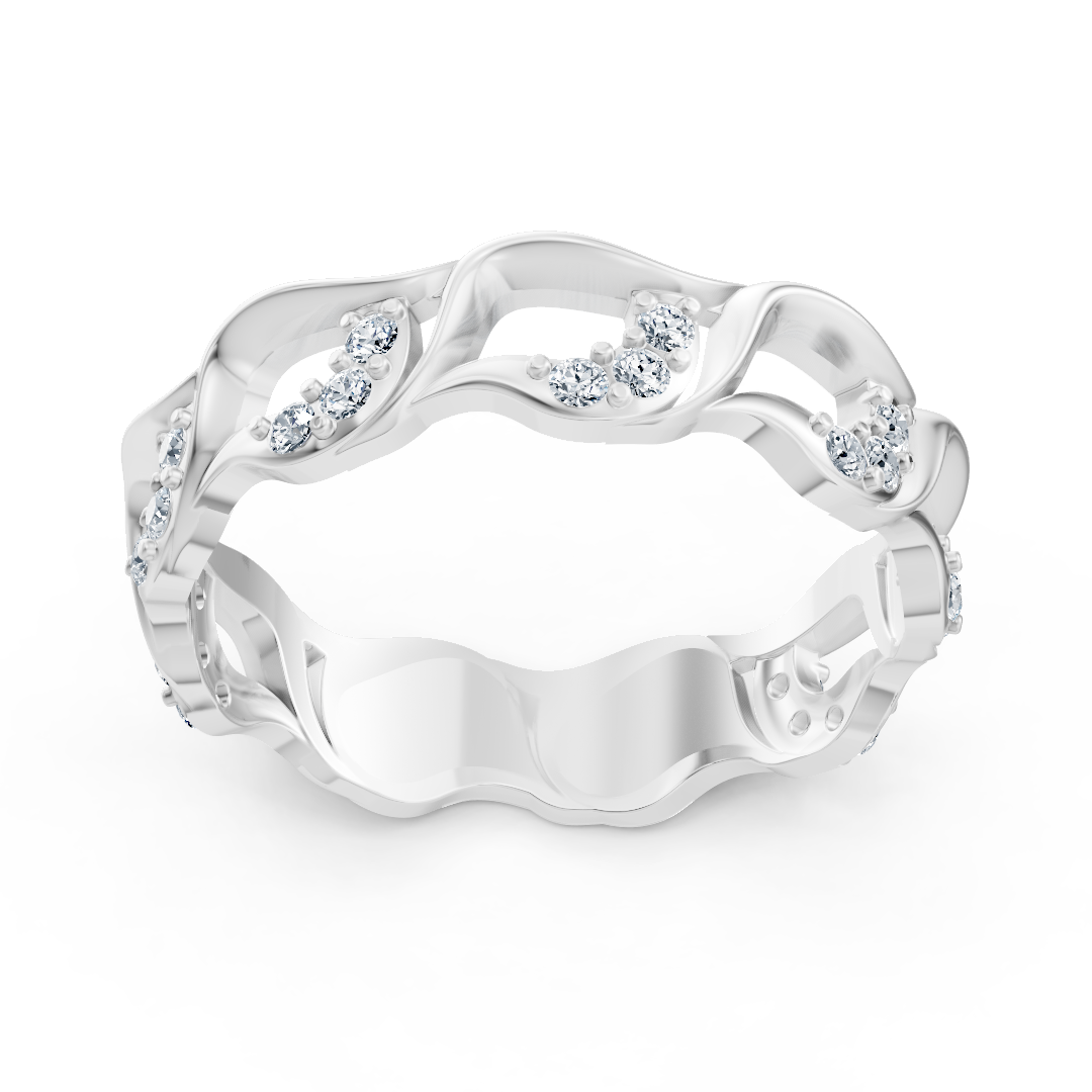 Eleganter Weißgold-Diamantring mit Wellenmuster