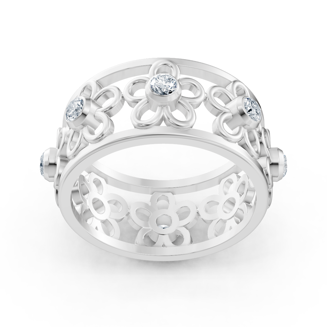 Filigraner Blumenring mit Diamanten in 14K Weißgold