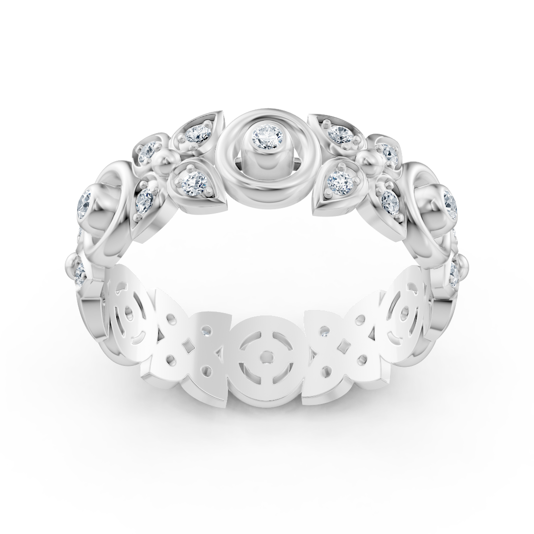 Bague en or blanc avec diamant et motif floral