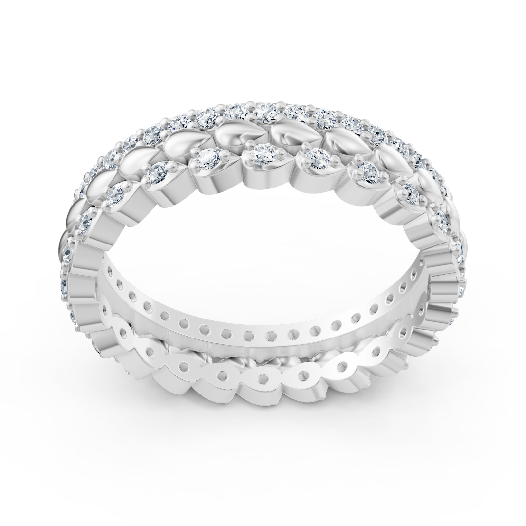 Bague multi-rangs en or blanc 14 carats et diamants - une délicate couronne florale pour votre main