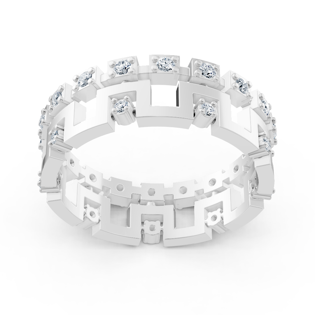 Bague géométrique en or blanc 14 carats avec diamants - bague pour femme expressive au design moderne