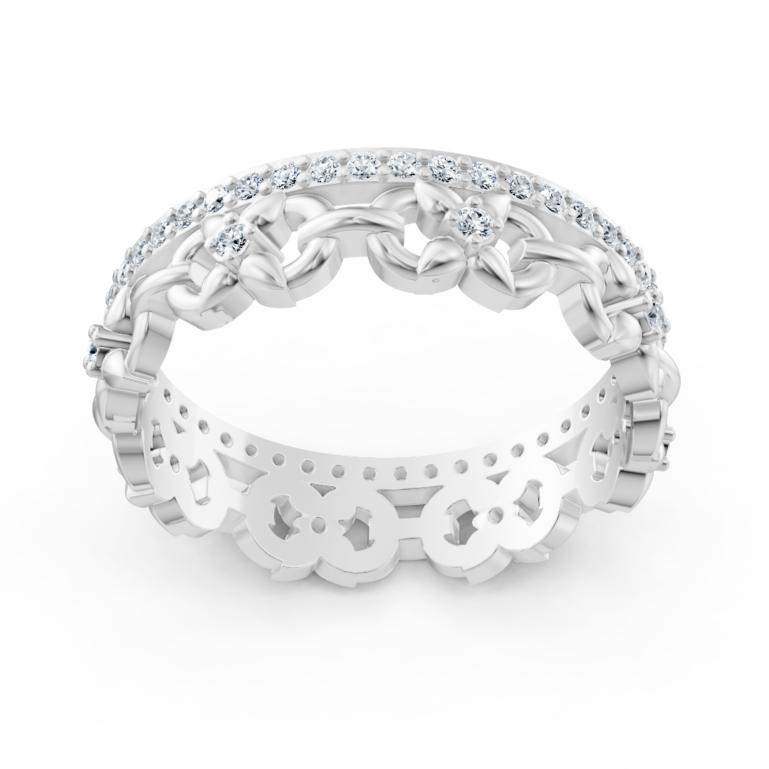 Bague en or blanc avec diamants et motif chaîne