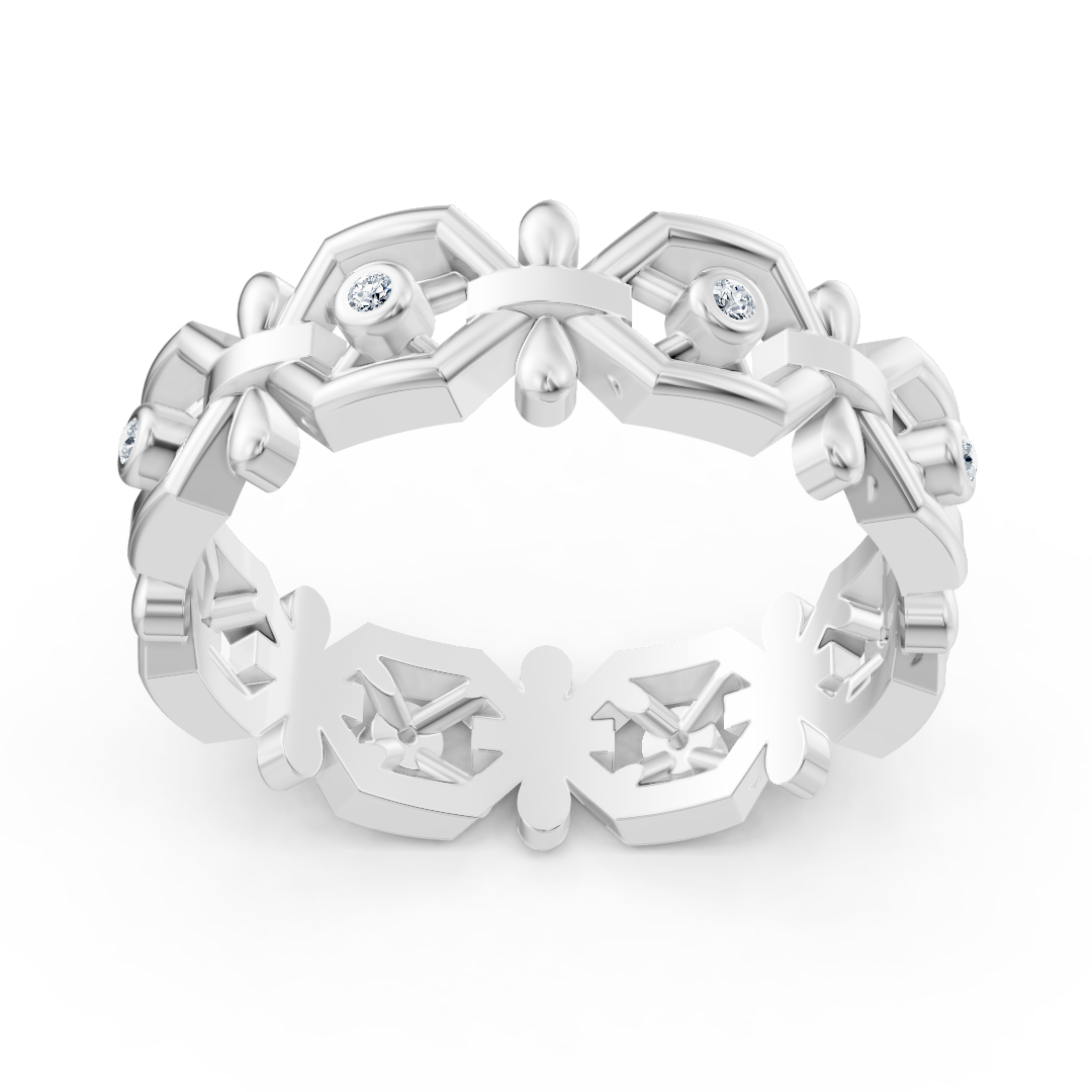 Bague en or blanc avec diamants et motif géométrique