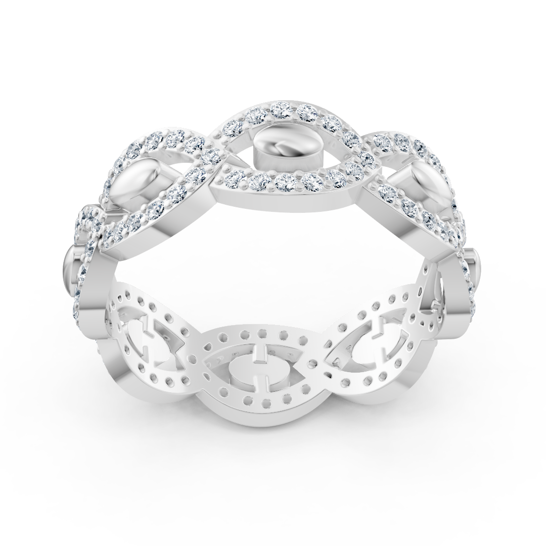Bague en or blanc avec diamants et motif entrelacé