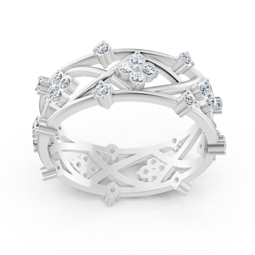 Bague en or blanc avec diamant et motif floral
