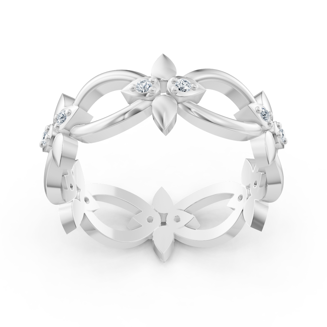 Bague en or blanc avec diamant et motif pétale