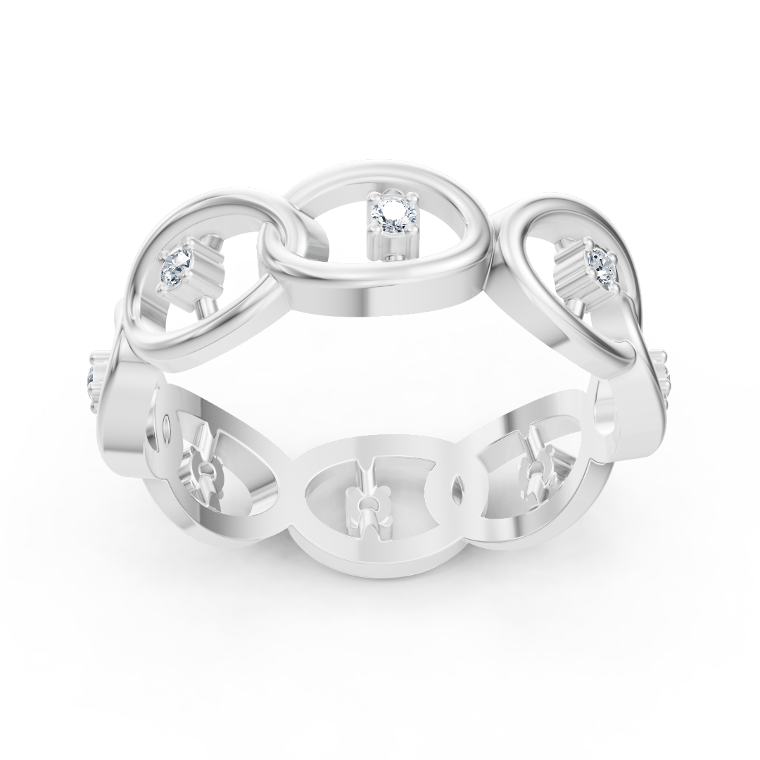 Bague en or blanc avec diamants et motif à maillons de chaîne