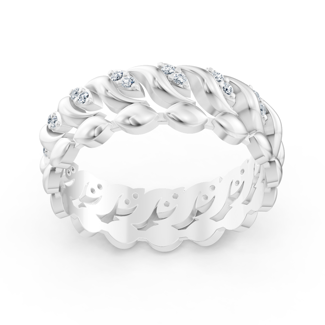 Delicate white gold ring with diamonds in a heart-shaped design