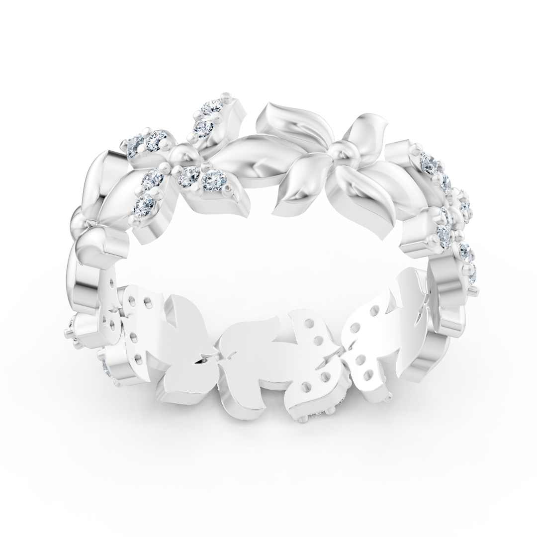Bague scintillante en or blanc avec diamants – motif papillon