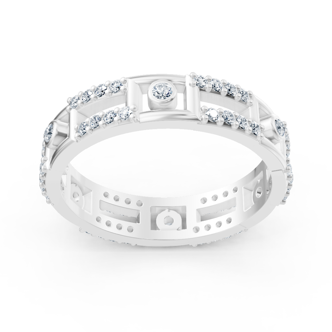 Bague géométrique en or blanc 14 carats et diamants « Line Art »