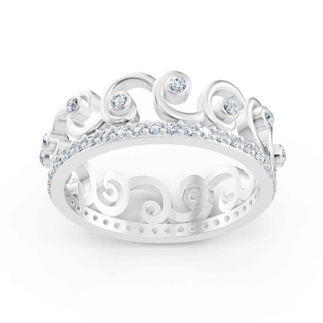 Bague couronne de princesse en or blanc 14 carats et diamants « Royal Grace »