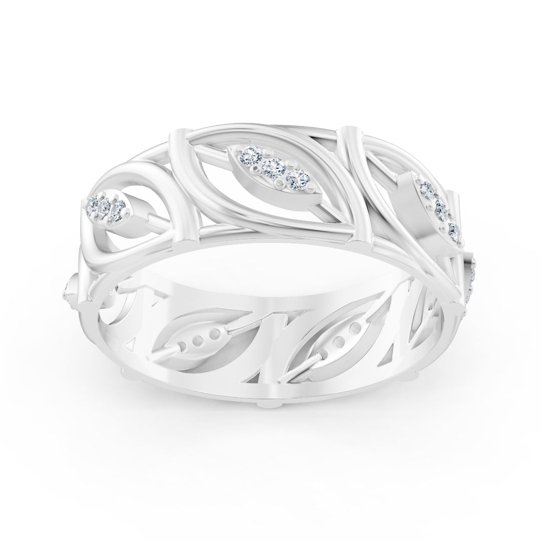 Modern white gold ring with round diamonds in prong design