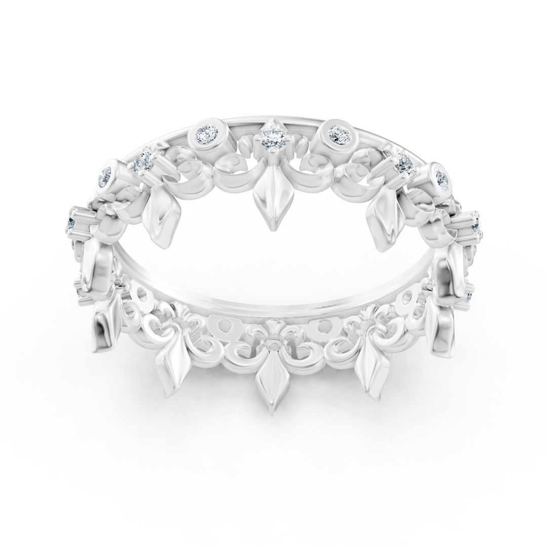 White gold ring with round diamonds in prong and bezel design