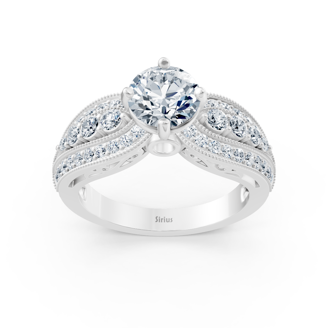 Bague de fiançailles extravagante en diamant en or blanc 14 carats