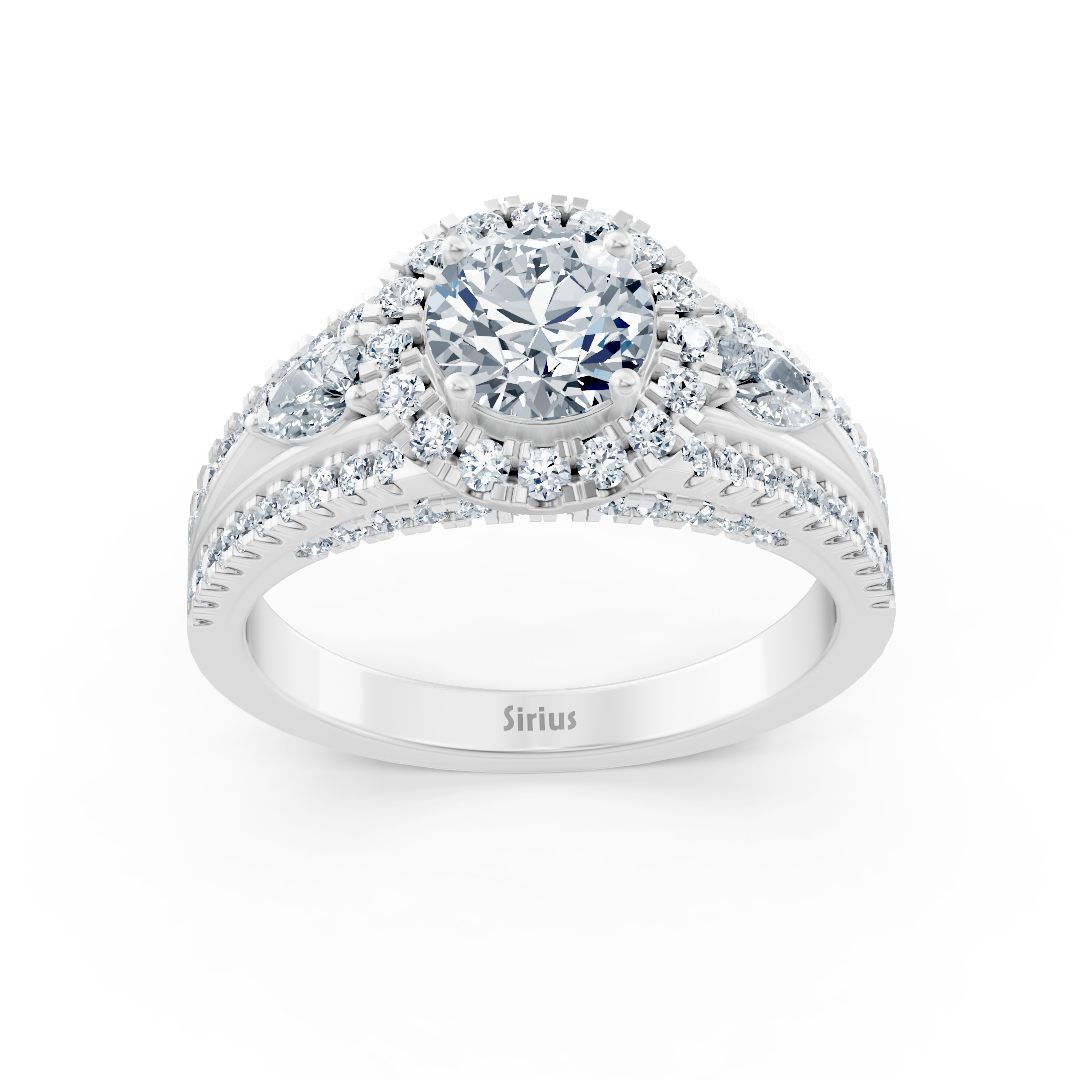 bague de fiançailles en or blanc, diamant et émeraude