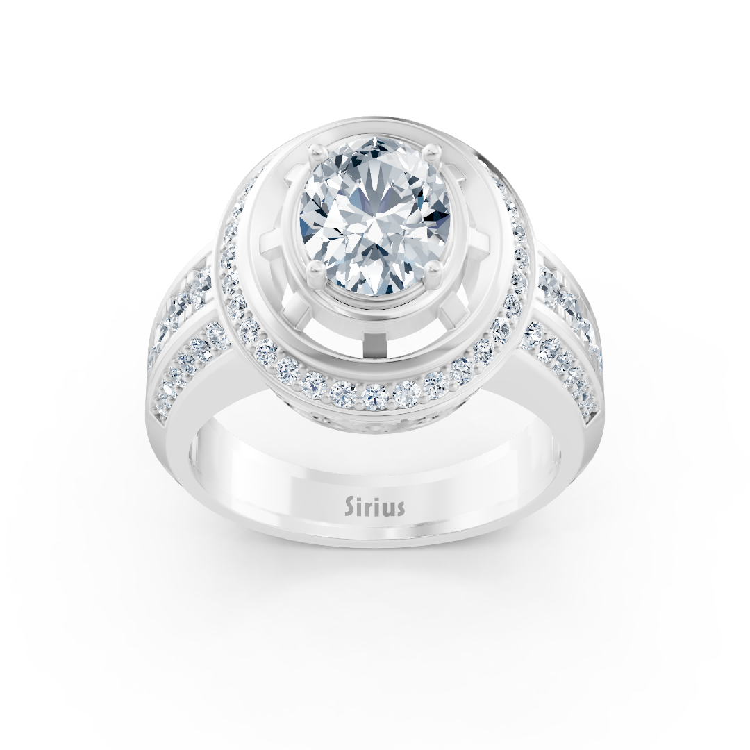 Bague de fiançailles halo en or blanc avec diamants et tourmaline