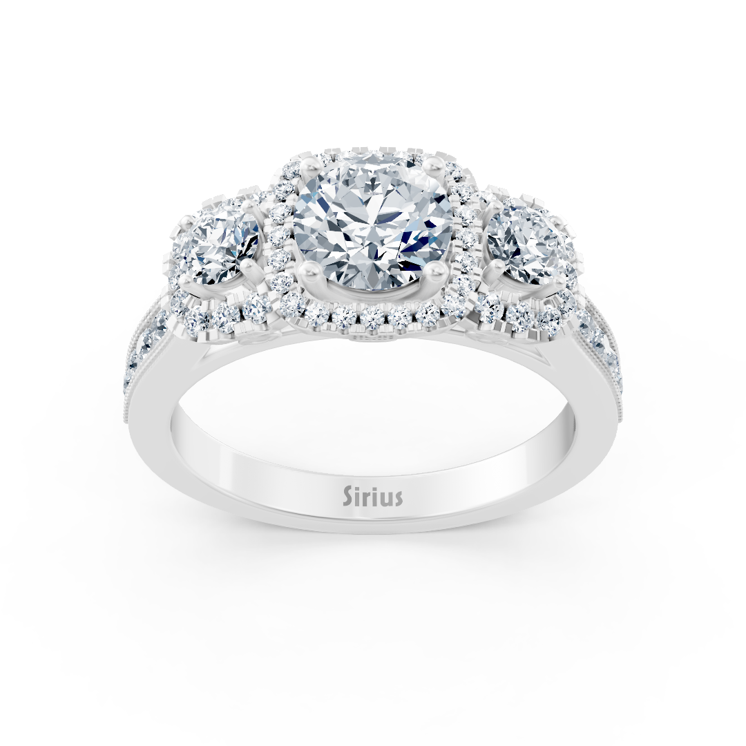 Bague halo trois diamants en or blanc
