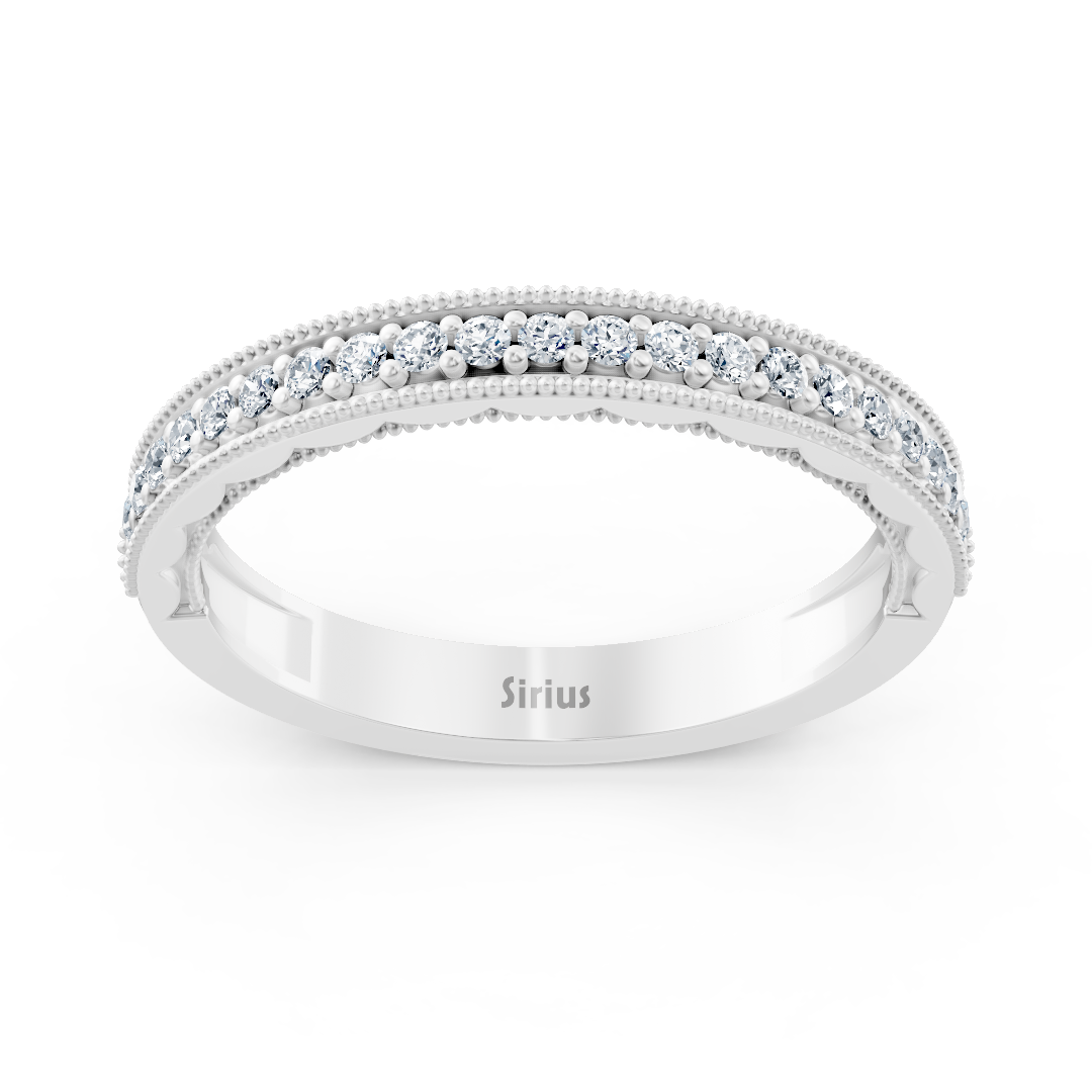 Bague demi-éternité en or blanc 14 carats avec diamant de 0,21 carat et détails milgrain