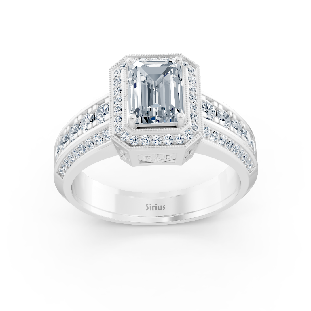 Bague Birgie Sirius en or blanc avec diamants et émeraude taille ronde et émeraude