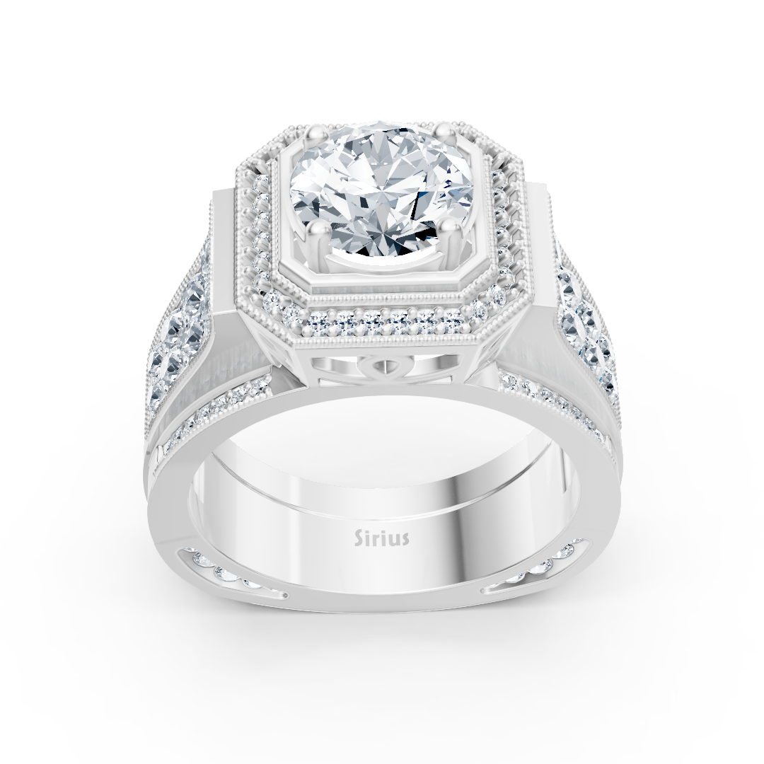 Bague Birgie Sirius en or blanc avec diamant taille ronde halo Passion