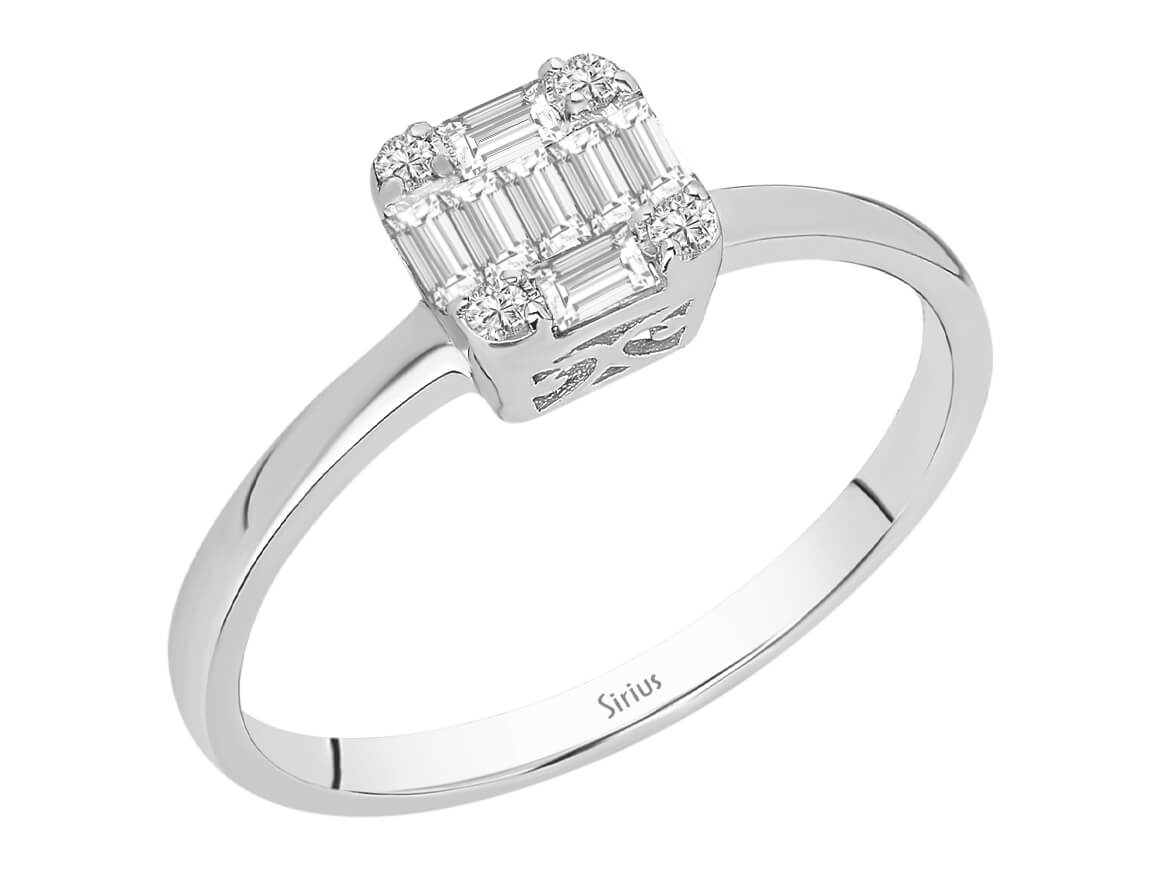 Birgie Quadratischer Diamantring mit Baguette- und runden Diamanten (0,22 Karat)