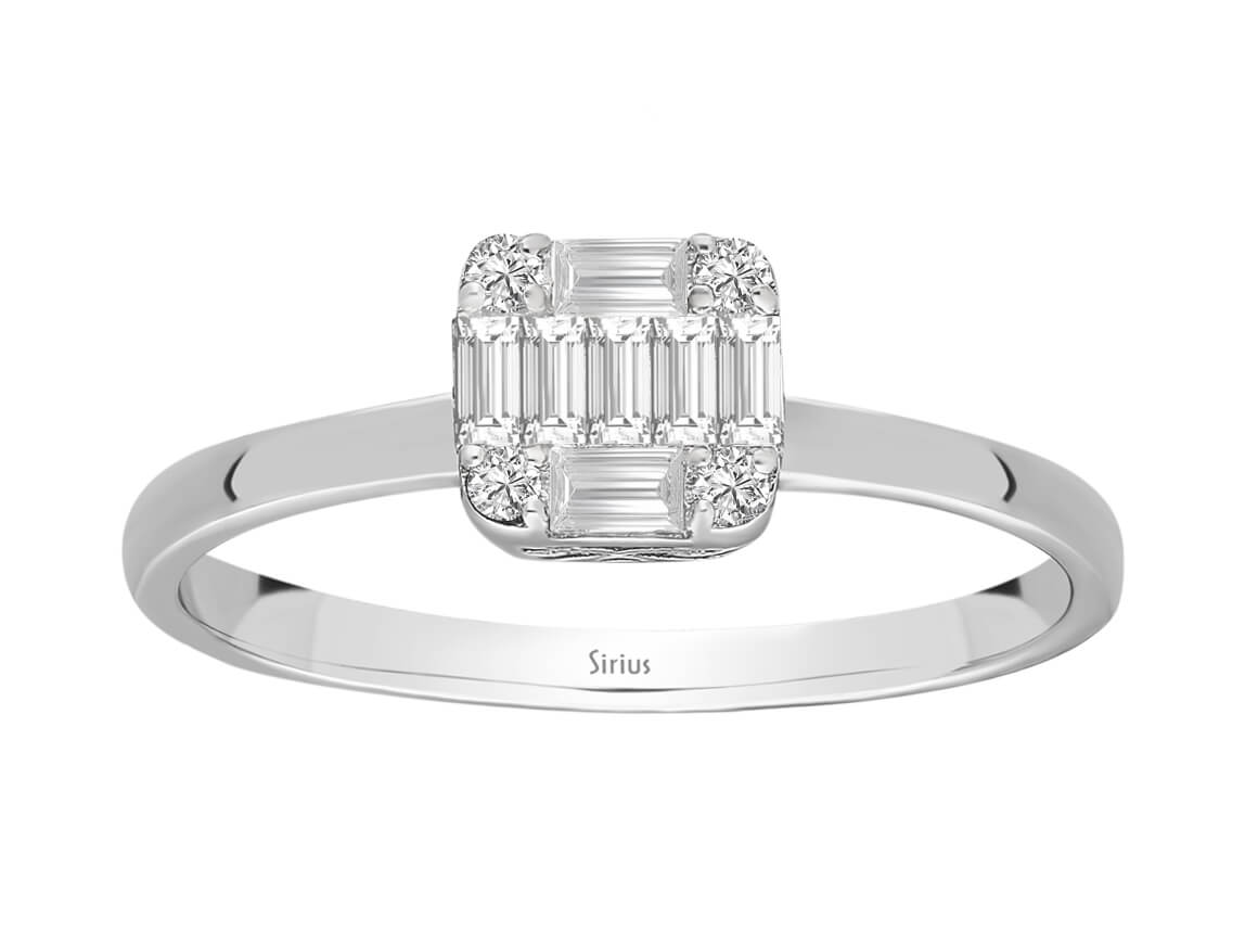 Birgie Quadratischer Diamantring mit Baguette- und runden Diamanten (0,22 Karat)