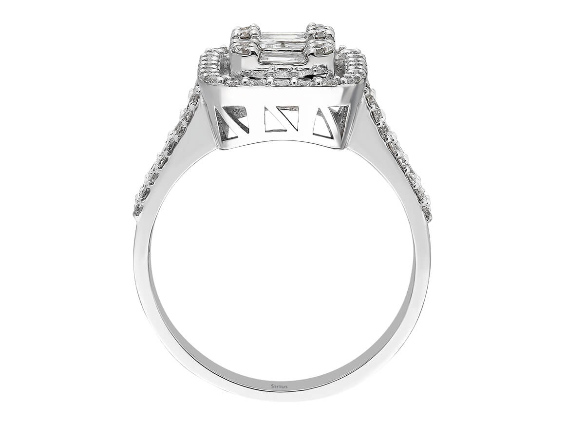 Birgie Baguette-Diamantring mit Doppel-Halo