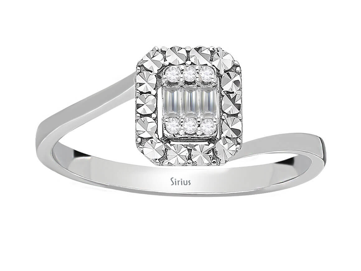Birgie Diamant-Lichtkranz-Ring mit Baguette- und Rundschliff