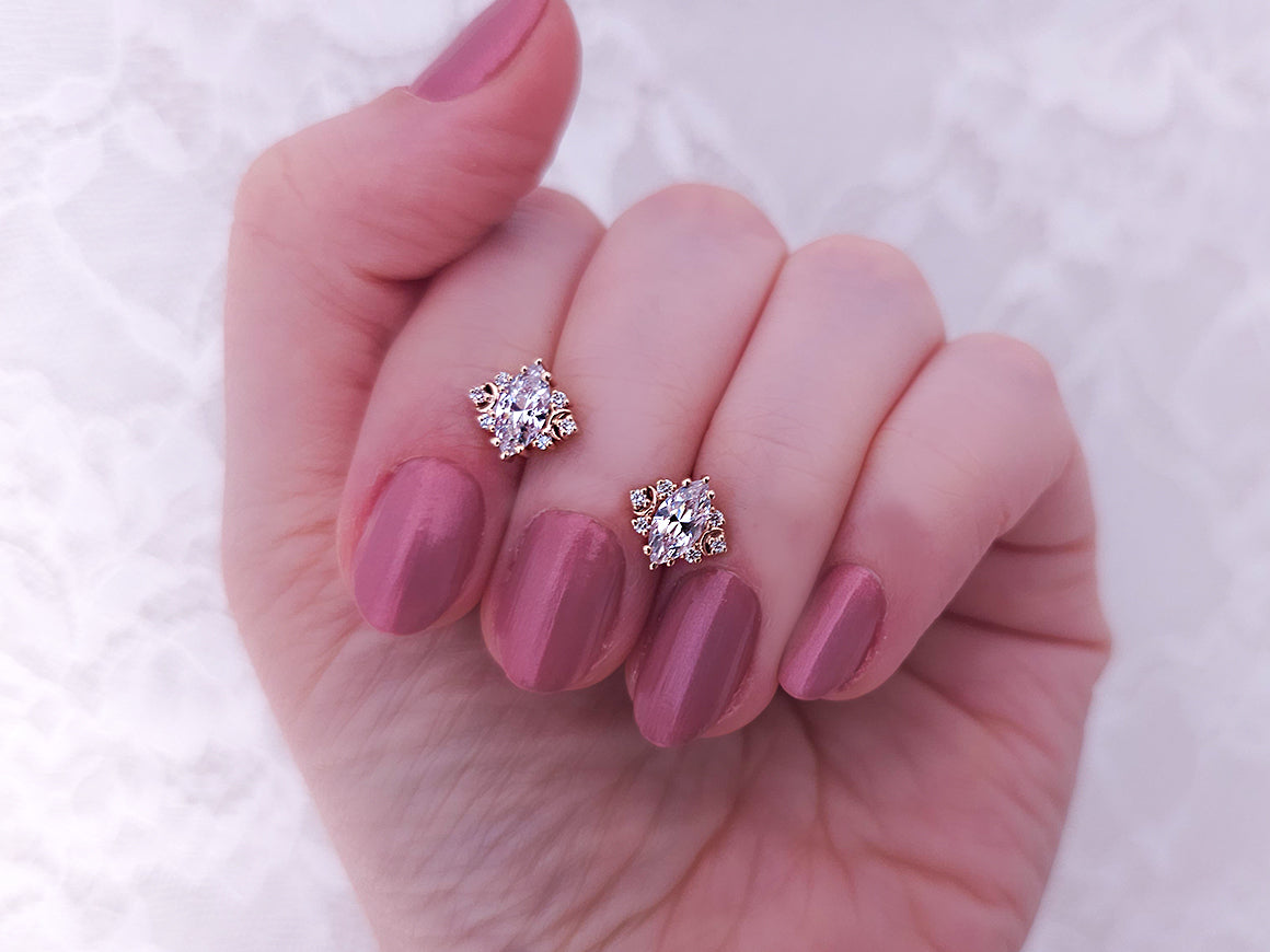 Birgie 14K Roségold Ohrringe mit Diamanten und Weißtopas