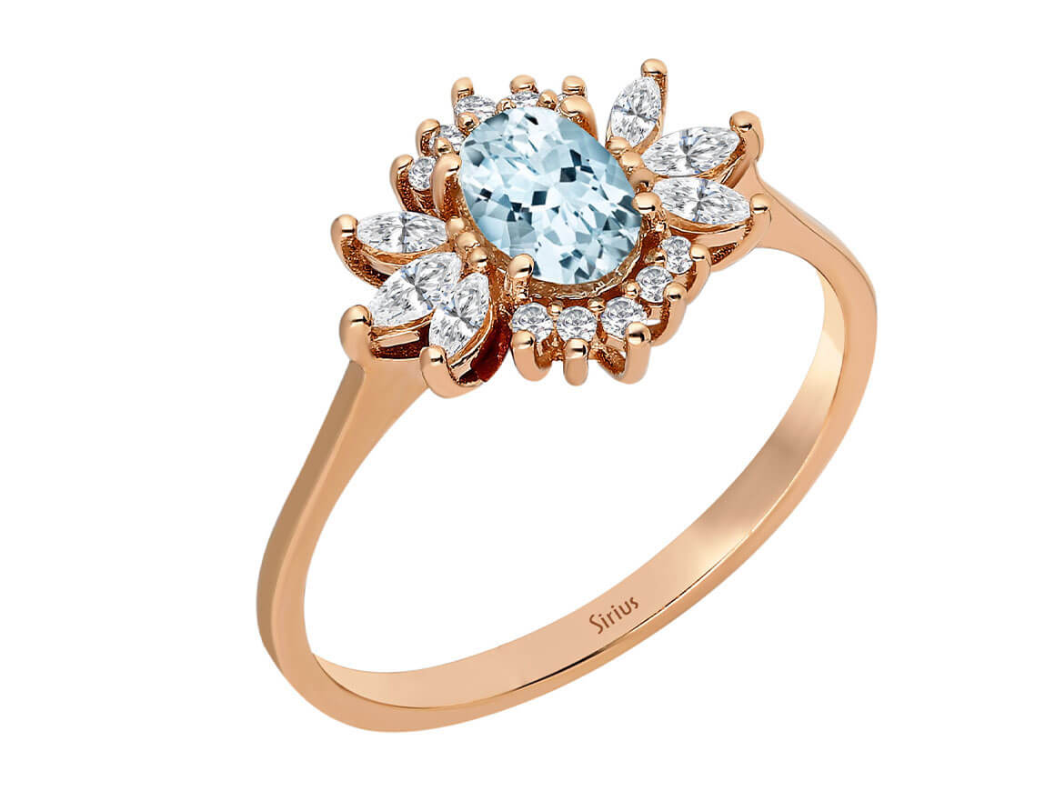 Birgie Ring mit London Blauem Topas und Marquise-Diamanten