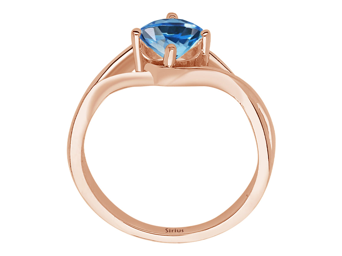 Birgie 1.00 Karat Blautopas Solitär Ring aus 8K Roségold