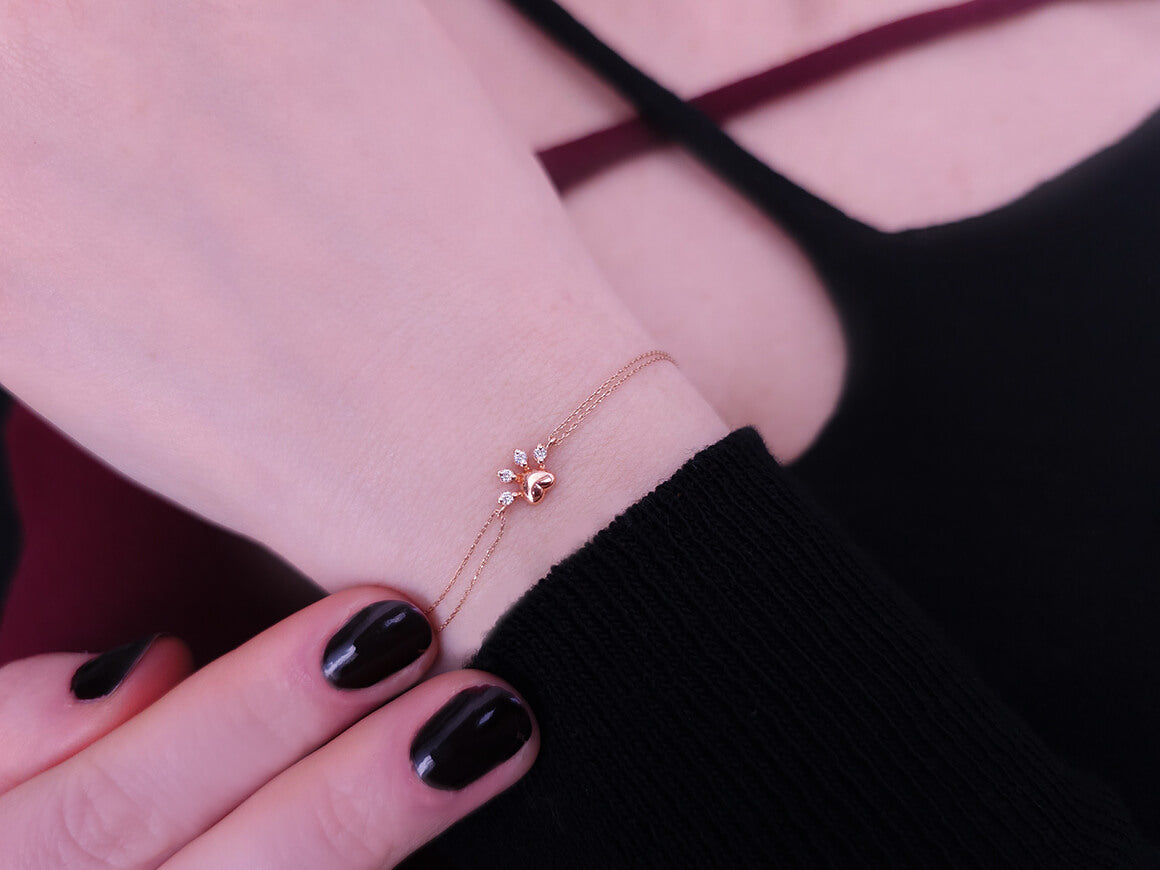 Birgie 14K Roségold Armband mit Diamanten Pfote und Herz