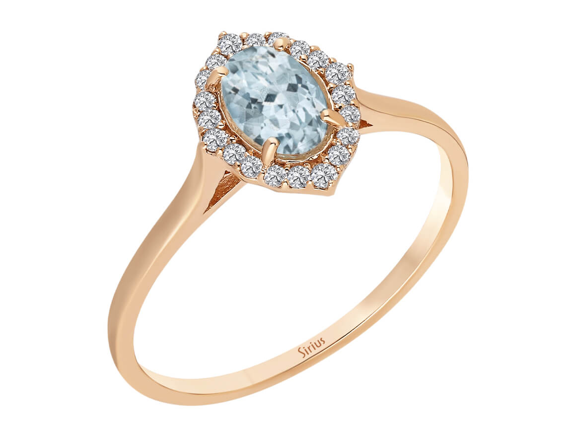 Birgie Ovaler Aquamarin mit Diamant-Halo-Ring
