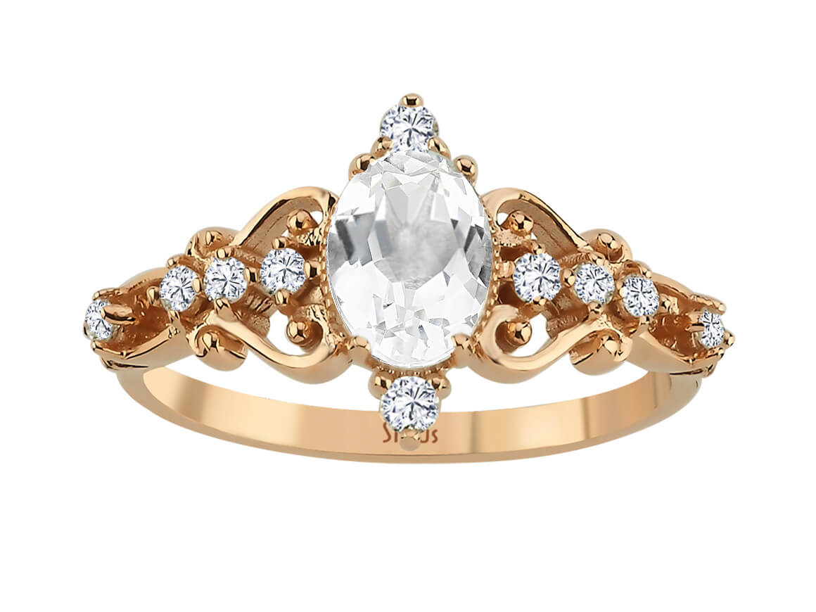 Birgie Diamant- und Weißtopas-Ring im Regina-Stil