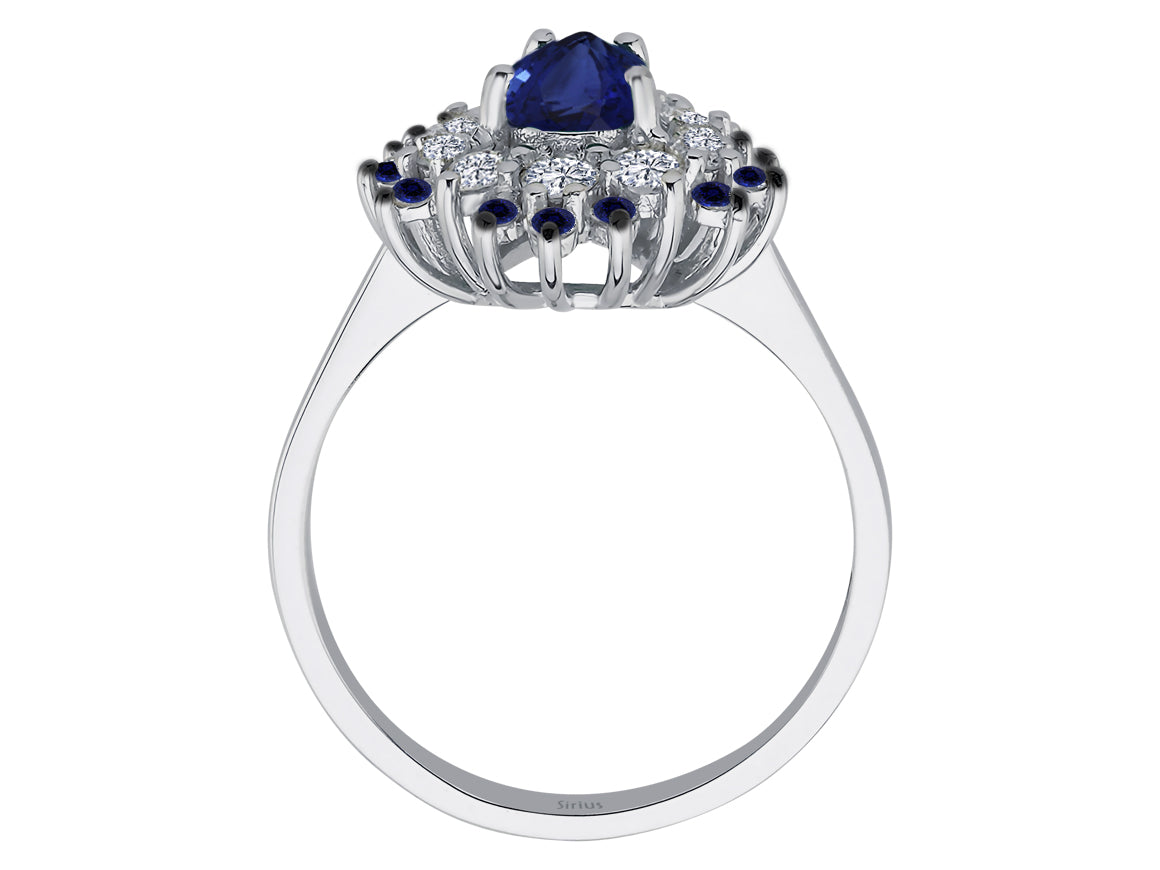 Diamantring mit Tropfen-Saphirstein Mihrişah
