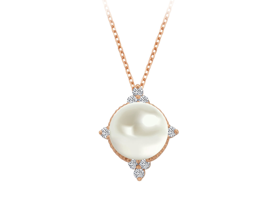 Birgie 14K Roségold Halskette mit Diamanten und Perle