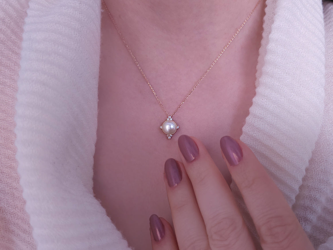 Birgie 14K Roségold Halskette mit Diamanten und Perle