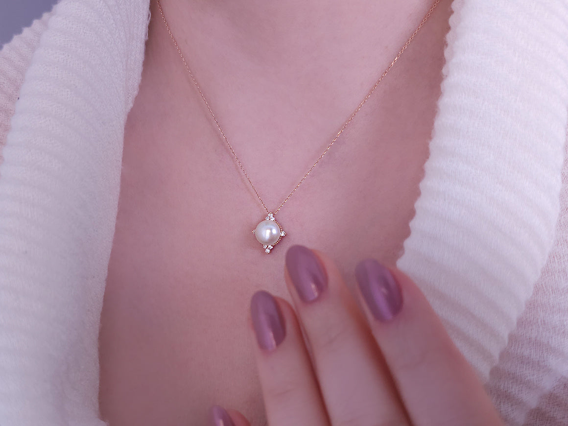Birgie 14K Roségold Halskette mit Diamanten und Perle