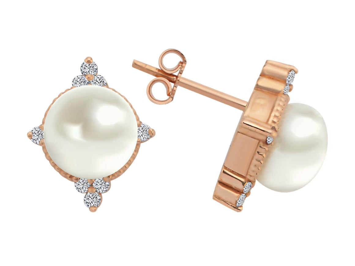 Birgie 14K Roségold Ohrringe mit Diamanten und Perle