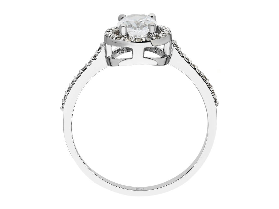 Birgie Ovaler Weißer Saphir mit Diamant-Halo-Ring