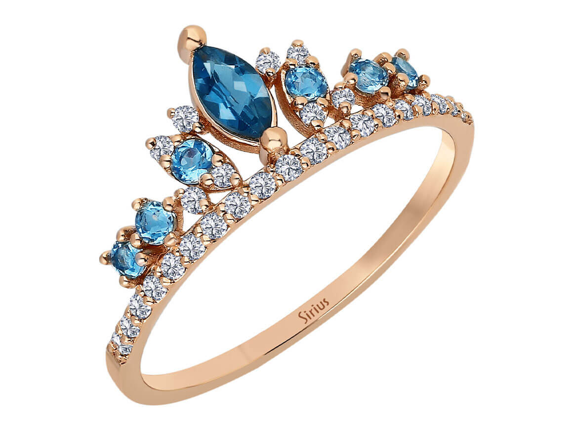 Birgie Kronenring mit Diamanten und blauem Topas