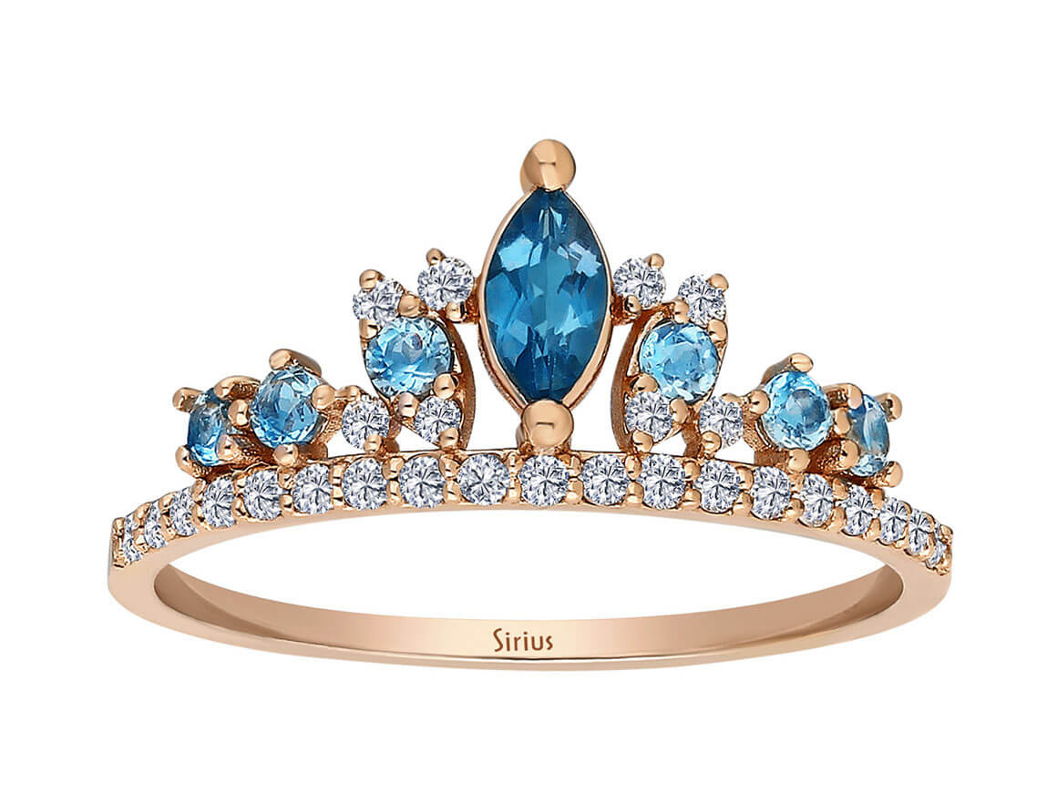 Birgie Kronenring mit Diamanten und blauem Topas